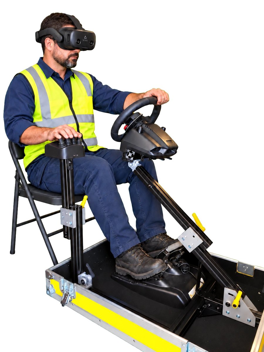Operator wearing an HTC VIVE headset using the Fold N Go simulator