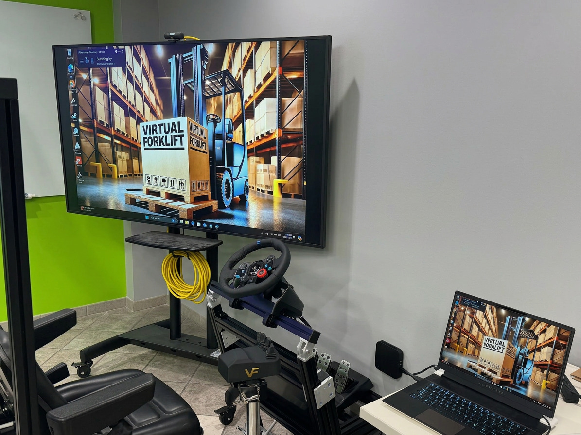 Classroom Standard station with a wall screen and a Dell Alienware laptop